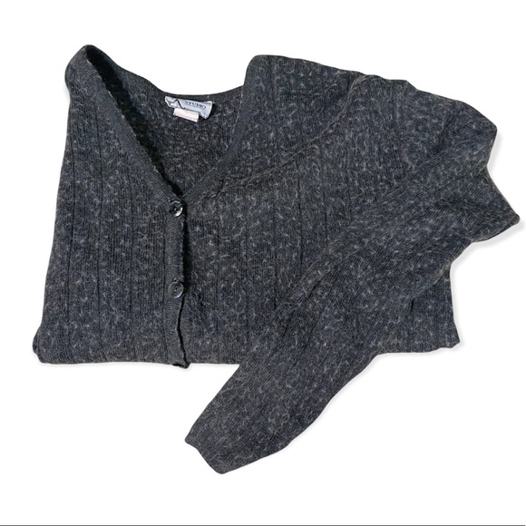 grey wool ribbed long sleeve sweater cardigan - Picture 3 of 3